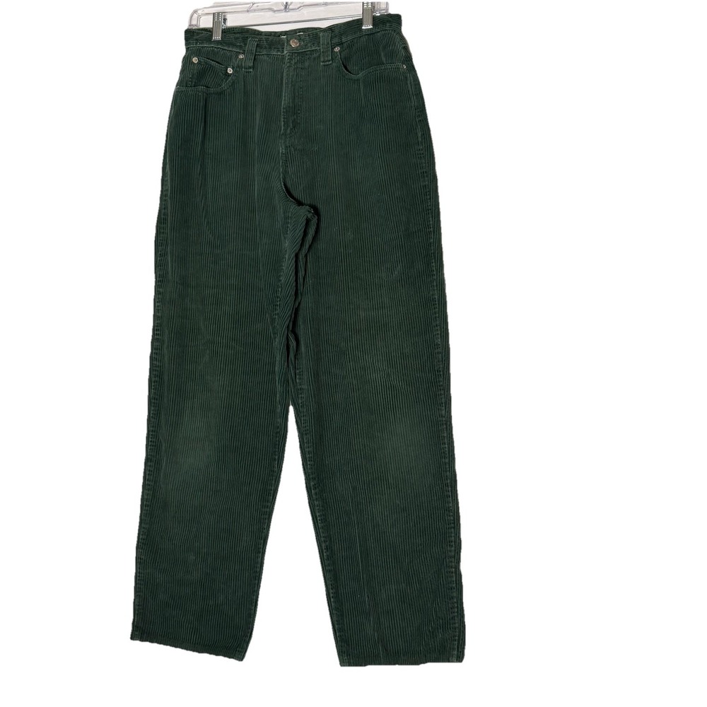 Vintage Essentials Green Wide Wale Corduroy Pants Women's Size 10 High Rise 90s - Picture 1 of 8